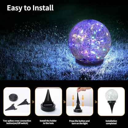 Solar Globe Lights Outdoor Waterproof-Solar Balls for Garden-Cracked Glass Ball Solar Lights