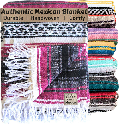 Del Mex Classic Mexican Blanket, Large Authentic Woven Falsa Throw (70"x50"), Artisan Southwest