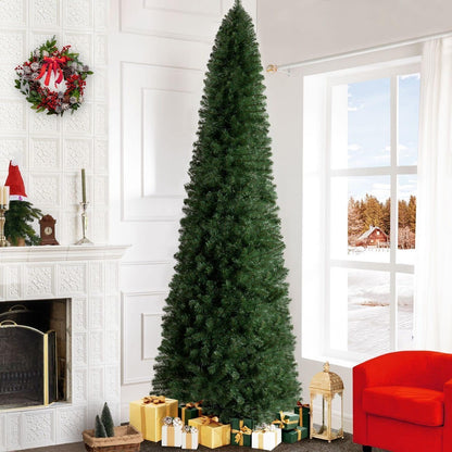 Naomi Home 9ft Slim Christmas Tree with Lights Realistic Skinny Pencil Christmas Tree Prelit with