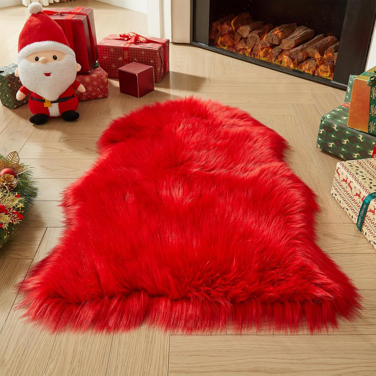 AMTOVO Faux Fur Rug, Red Small Area Rug, Fluffy Sheepskin Rug, Fuzzy Ultra Soft 2 x 3 ft Shag Rugs
