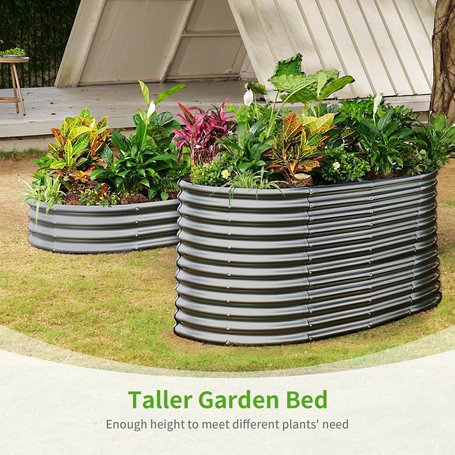 Land Guard 6x3x3ft Oval Galvanized Raised Garden Beds, Large-Capacity Metal Planter Box Outdoor