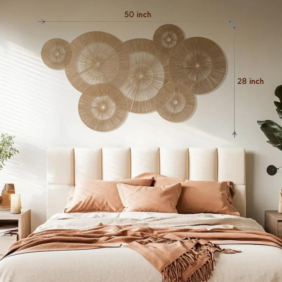 Mokof 7 Pack Boho Wall Decor Round Baskets Set (Small 7" to Largest 17") - Handwoven Large Wall