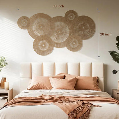 Mokof 7 Pack Boho Wall Decor Round Baskets Set (Small 7" to Largest 17") - Handwoven Large Wall