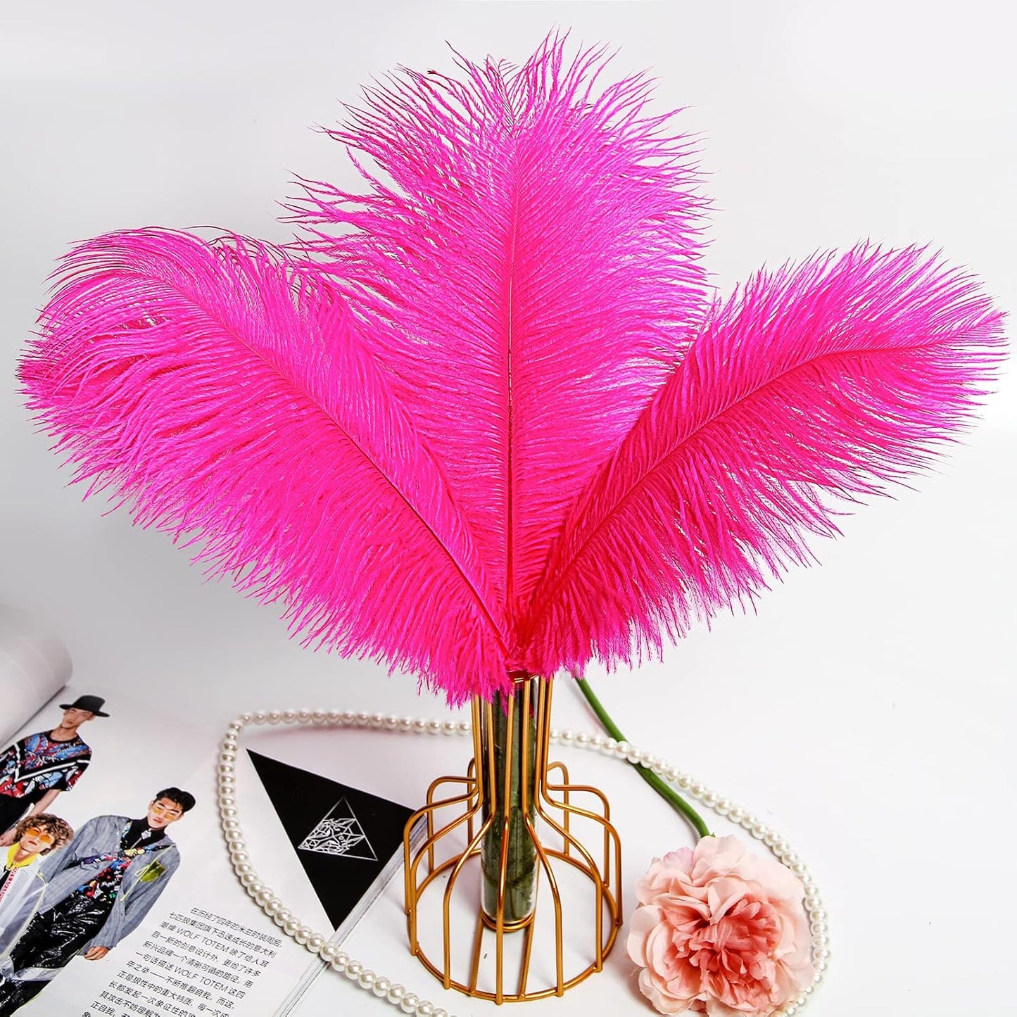 THARAHT Hot Pink Ostrich Feathers 24pcs Natural Bulk 10-12Inch 25cm-30cm for Crafts Wedding Party