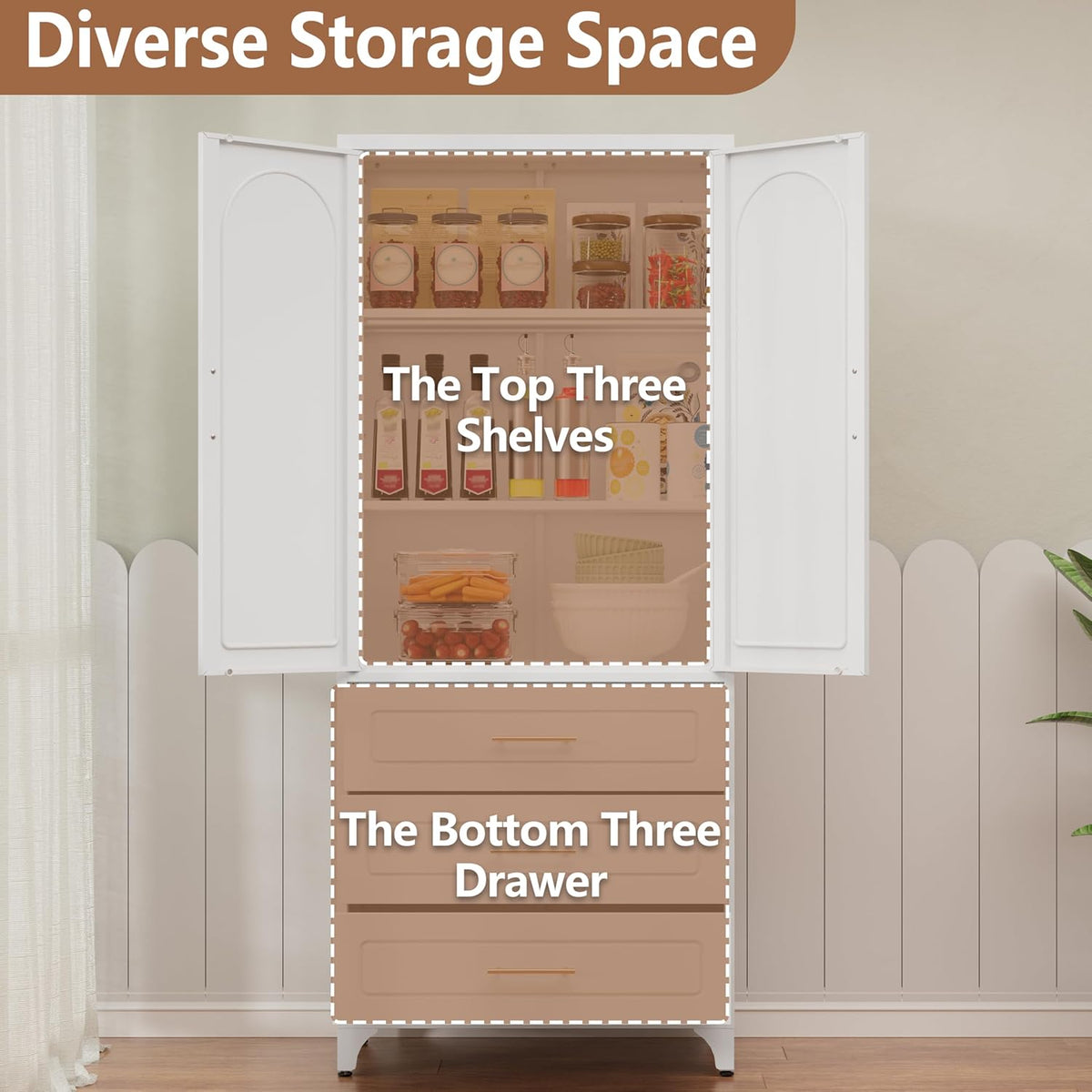 Kitchen Pantry Cabinet, 75" Tall Pantry Cabinet with Three Drawers, Freestanding Food Cupboard with