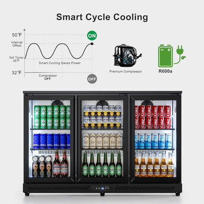 COTLIN 12.45 Cu.Ft Back Bar Beverage Cooler with Low-E Glass Auto Defrost ??3 Door Commercial Under
