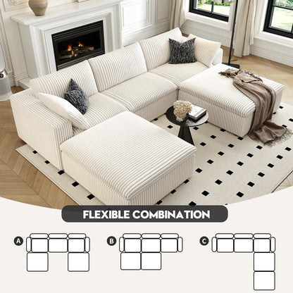 118" Cloud Couch Modular Sectional Sofa for Living Room,Modern Sofa with Deep Seat，U-Shape Boneless