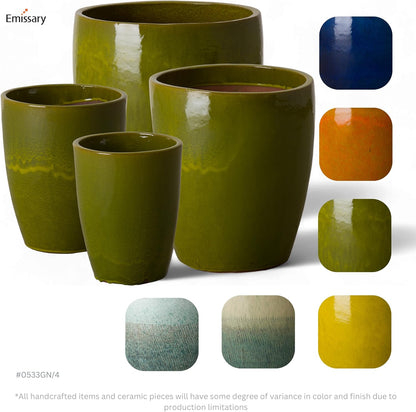 Emissary Bullet 9.5 in. Green Ceramic Round Planter (9.5 in. L x 9.5 in. W x 12 in. H) with