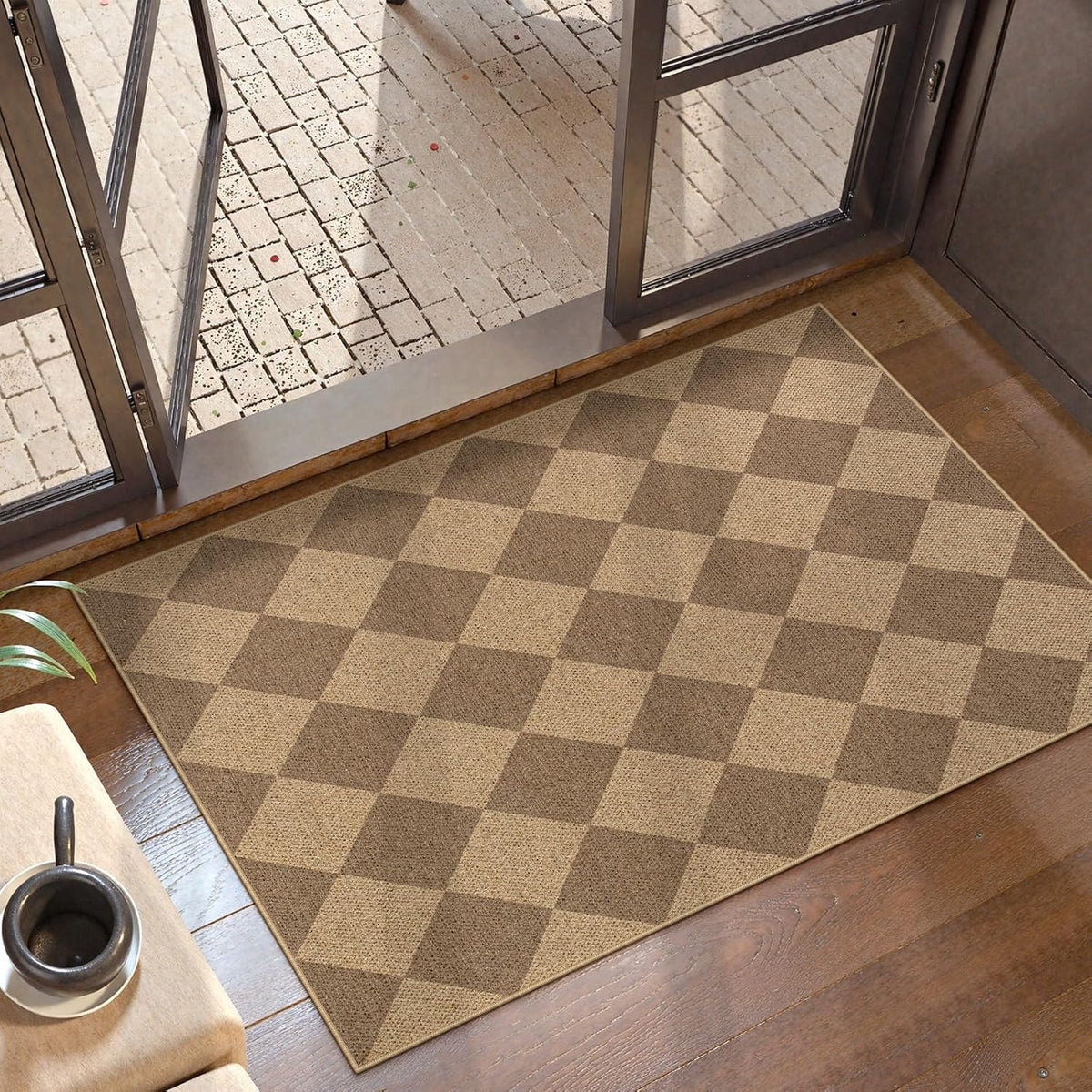 Lahome Checkered Easy Jute Rug, 2x3 Entryway Rug Indoor Outdoor Front Door Mat, Farmhouse Neutral