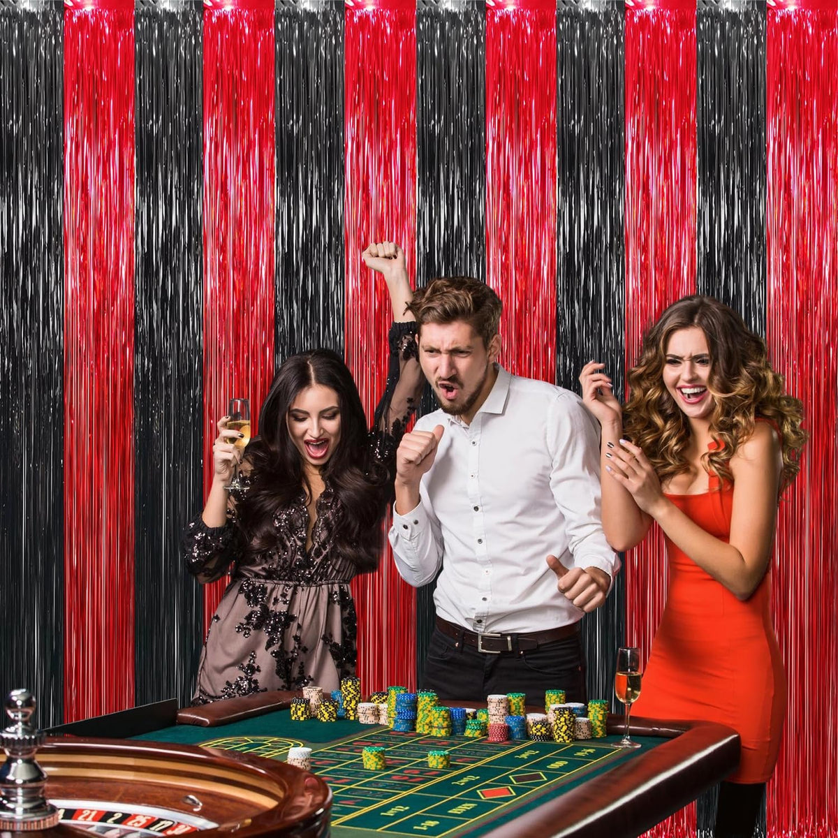 GOER 3.2 ft x8.2 ft Metallic Tinsel Foil Fringe Curtains Party Photo Backdrop Party Streamers for