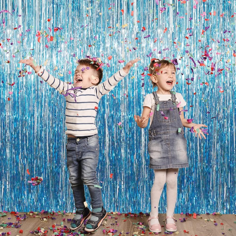 GOER 3.2 ft x 8.2 ft Metallic Tinsel Foil Fringe Curtains Party Photo Backdrop Party Streamers for