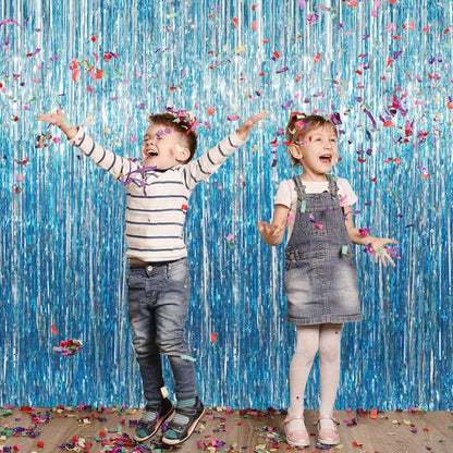 GOER 3.2 ft x 8.2 ft Metallic Tinsel Foil Fringe Curtains Party Photo Backdrop Party Streamers for