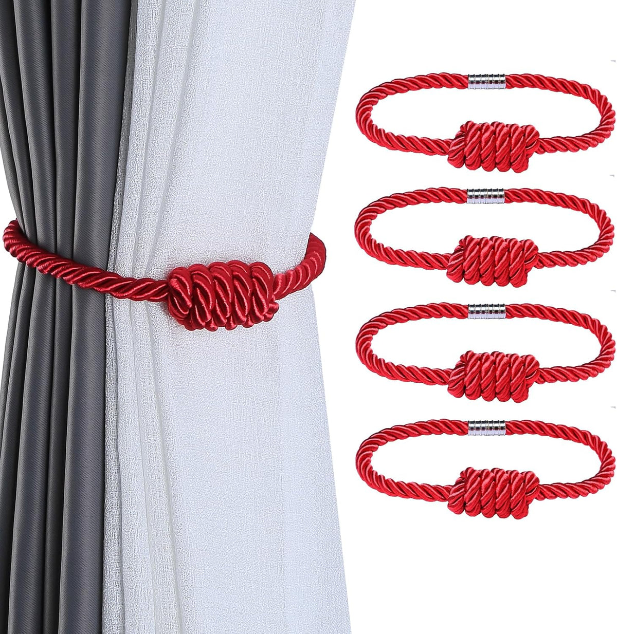 Fenghuangwu 4Pack Magnetic Curtain Tiebacks – Bohemian Style Handmade Woven Tie-Backs for