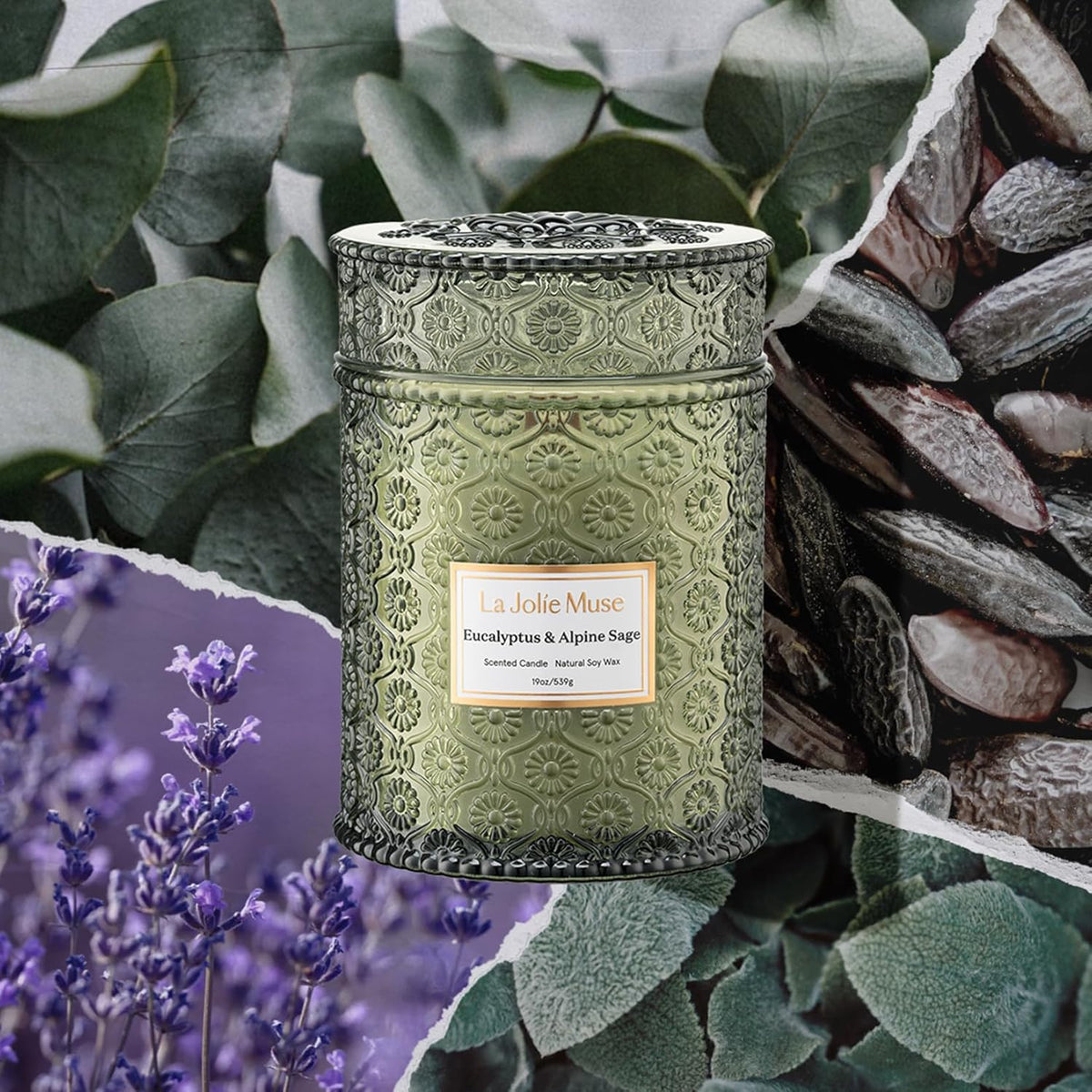 LA JOLIE MUSE Eucalyptus & Alpine Sage Candle – Eucalyptus, Sage & Lavender | 19 oz Wooden Wick |