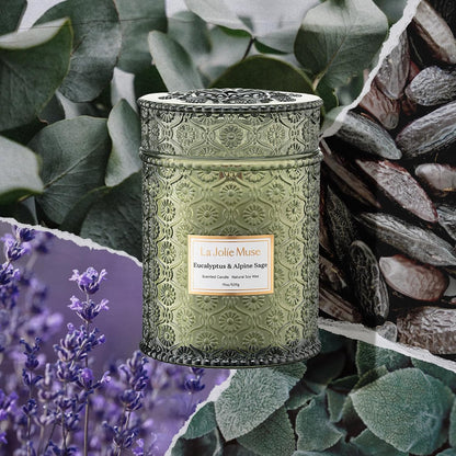 LA JOLIE MUSE Eucalyptus & Alpine Sage Candle – Eucalyptus, Sage & Lavender | 19 oz Wooden Wick |