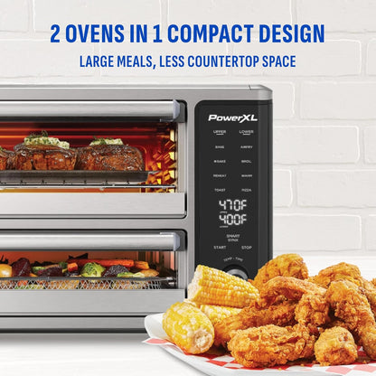 PowerXL SmartSynx Dual Door Oven, 8 Quick-Touch Cooking Presets including Air Fry, Toast, Bake