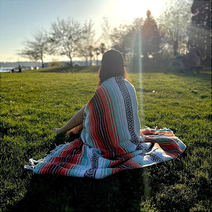 Traditional Handwoven Mexican Blanket, Large Falsa Serape - Soft & Durable - Vibrant Beach, Picnic