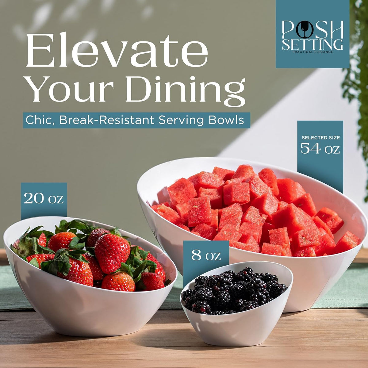 Posh Setting - White Plastic Serving Bowls for Party - Angled, Disposable, Chip & Candy Bowls - 54