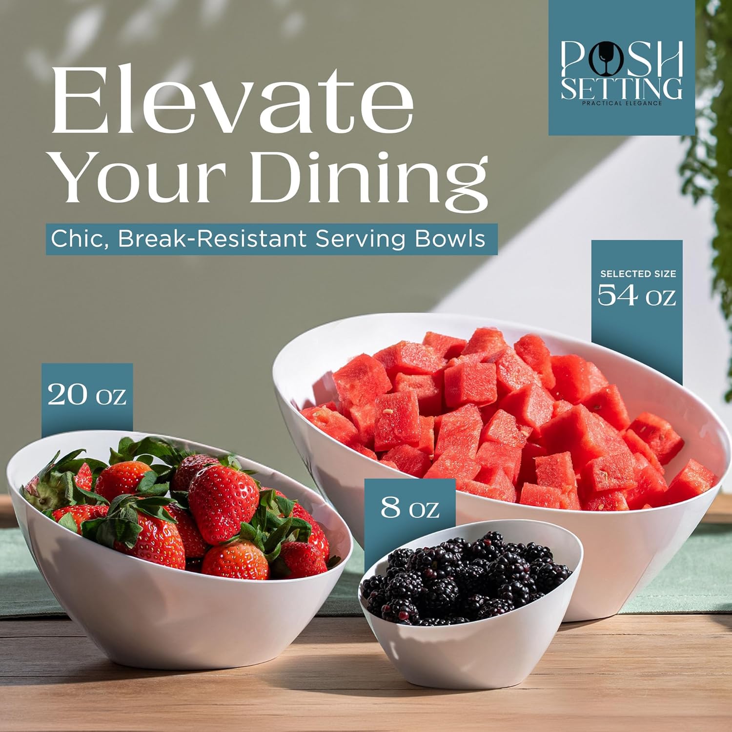 Posh Setting - White Plastic Serving Bowls for Party - Angled, Disposable, Chip & Candy Bowls - 54