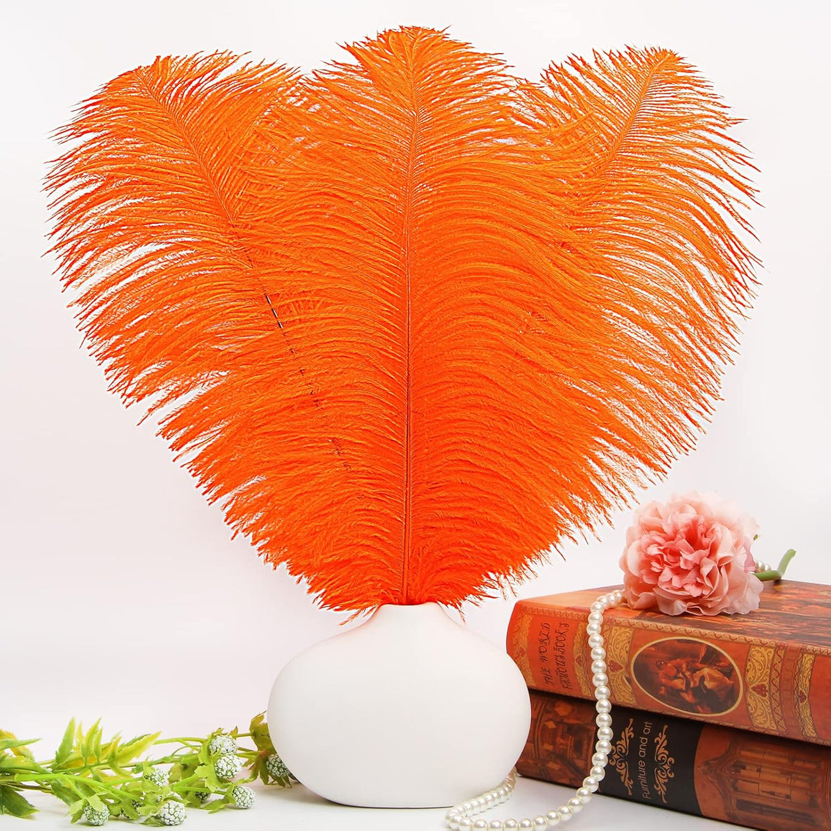 THARAHT Orange Ostrich Feathers 12pcs Large Natural Bulk 12-14Inch 30cm-35cm for Wedding Party