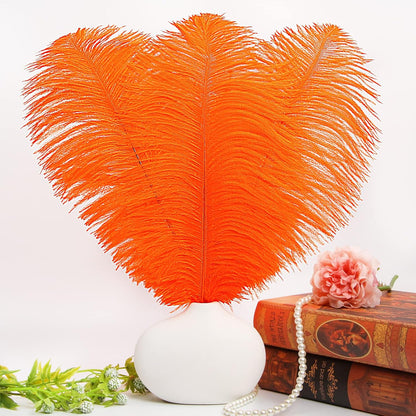 THARAHT Orange Ostrich Feathers 12pcs Large Natural Bulk 12-14Inch 30cm-35cm for Wedding Party