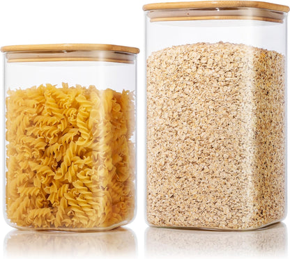 Extra Large Square Glass Flour & Sugar Storage Containers with Airtight Lids, 168oz & 84oz - 2 Pack