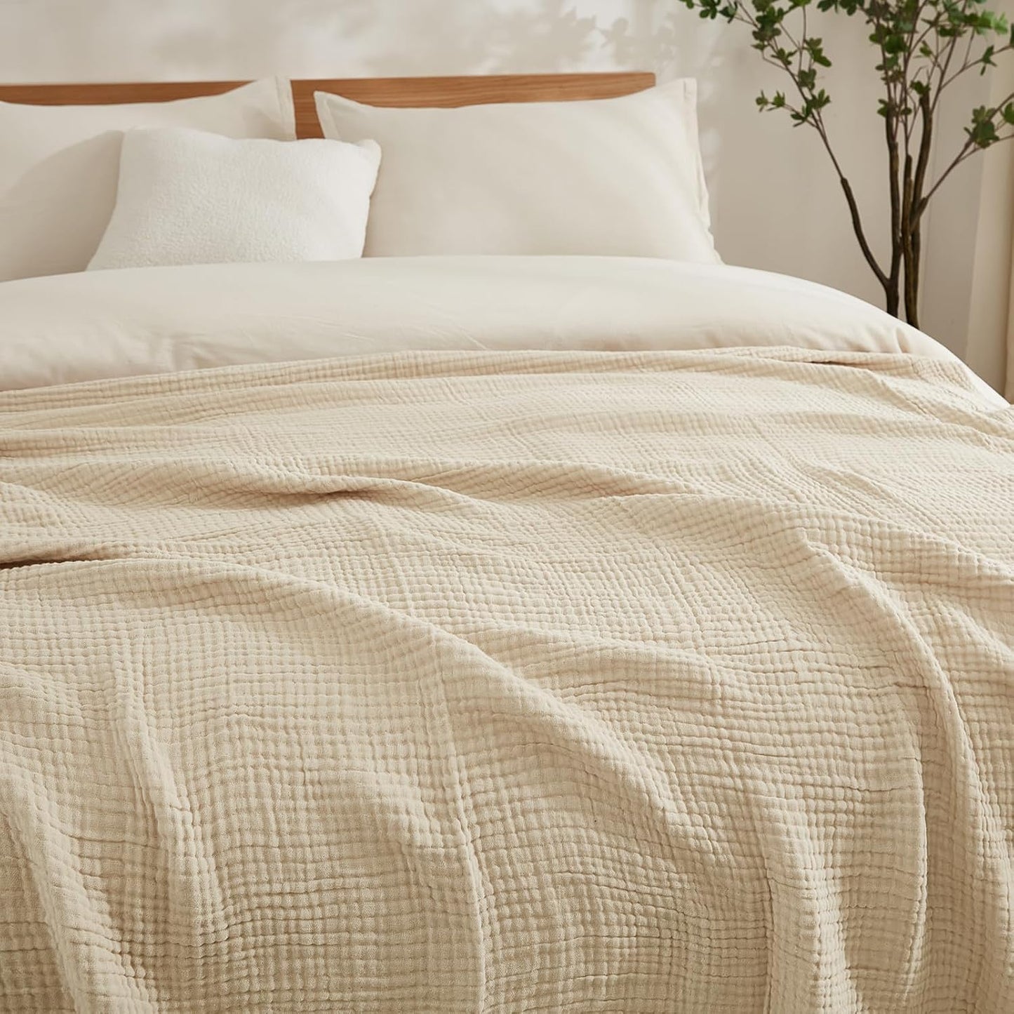 EMME Cotton Muslin Blanket Twin XL - 66"x90" Lightweight Breathable Layering Blanket Bedspread