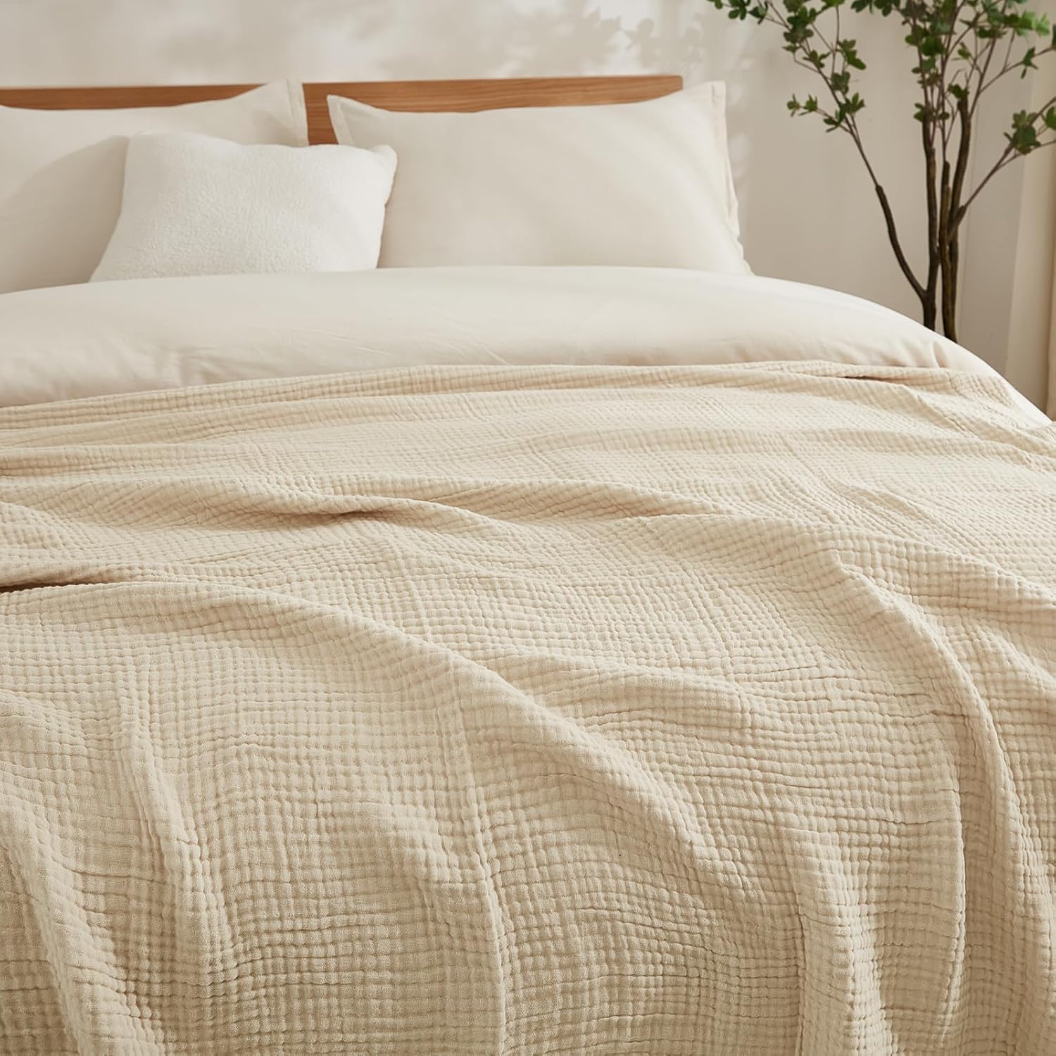 EMME Cotton Muslin Blanket Twin XL - 66"x90" Lightweight Breathable Layering Blanket Bedspread