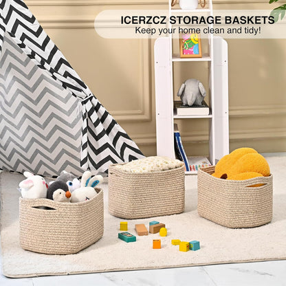 Small Storage Baskets for Shelves Organizing, Woven Cotton Rope Baskets for Storage, Book Basket