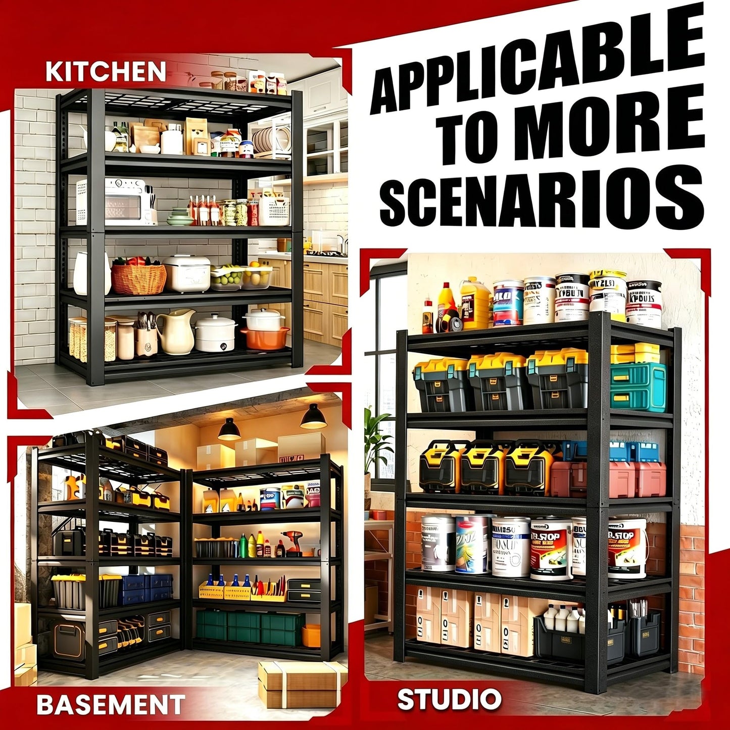 FOSTOKO 72" H Heavy Duty Garage Shelving, Metal Storage Shelves, 5 Tier Adjustable Storage Shelves