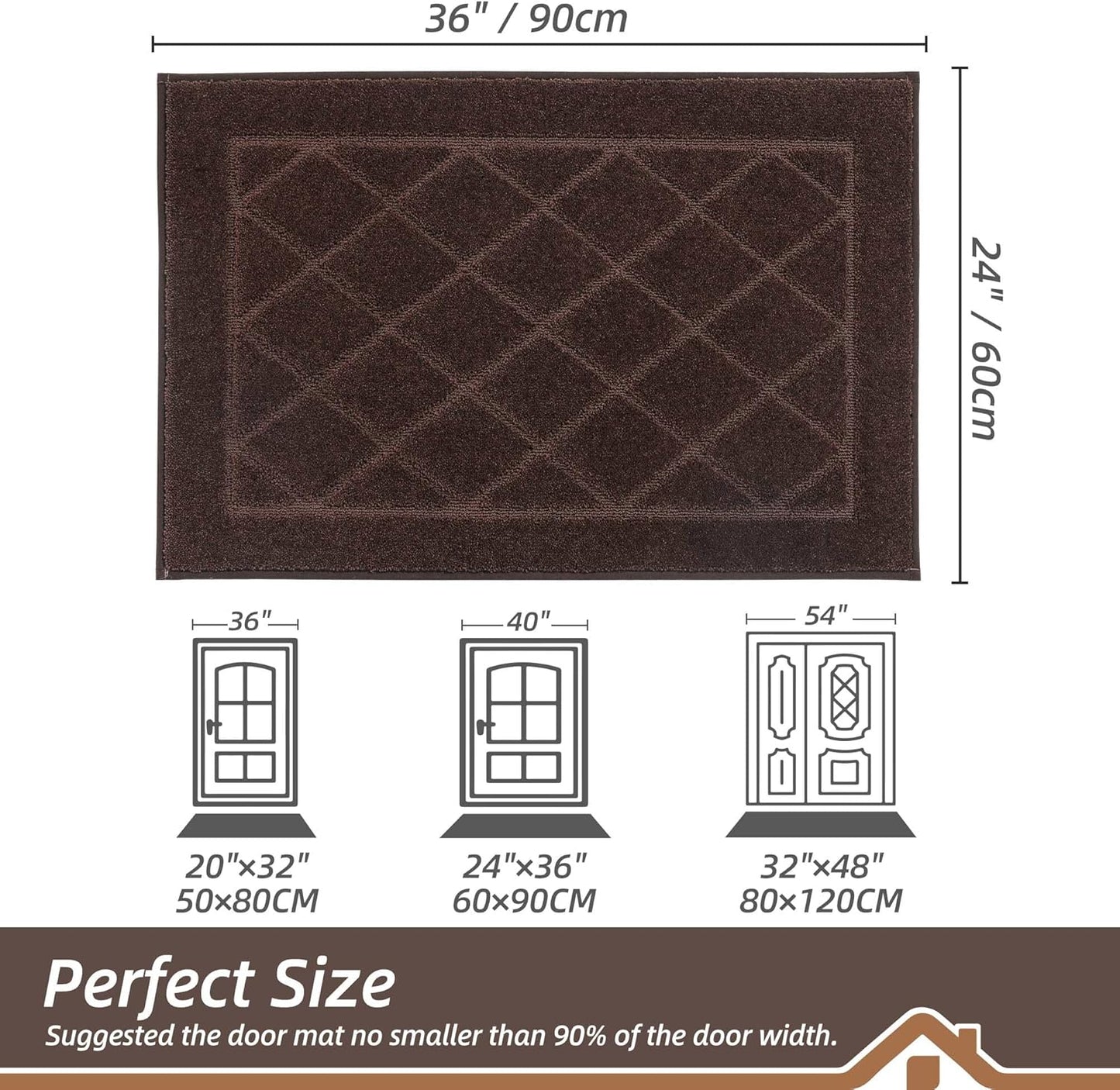BEQHAUSE Dirt Trapper Door Mat 24" x 36", Doormat Non-Slip Entryway Rugs Washable, Dog Door Mat