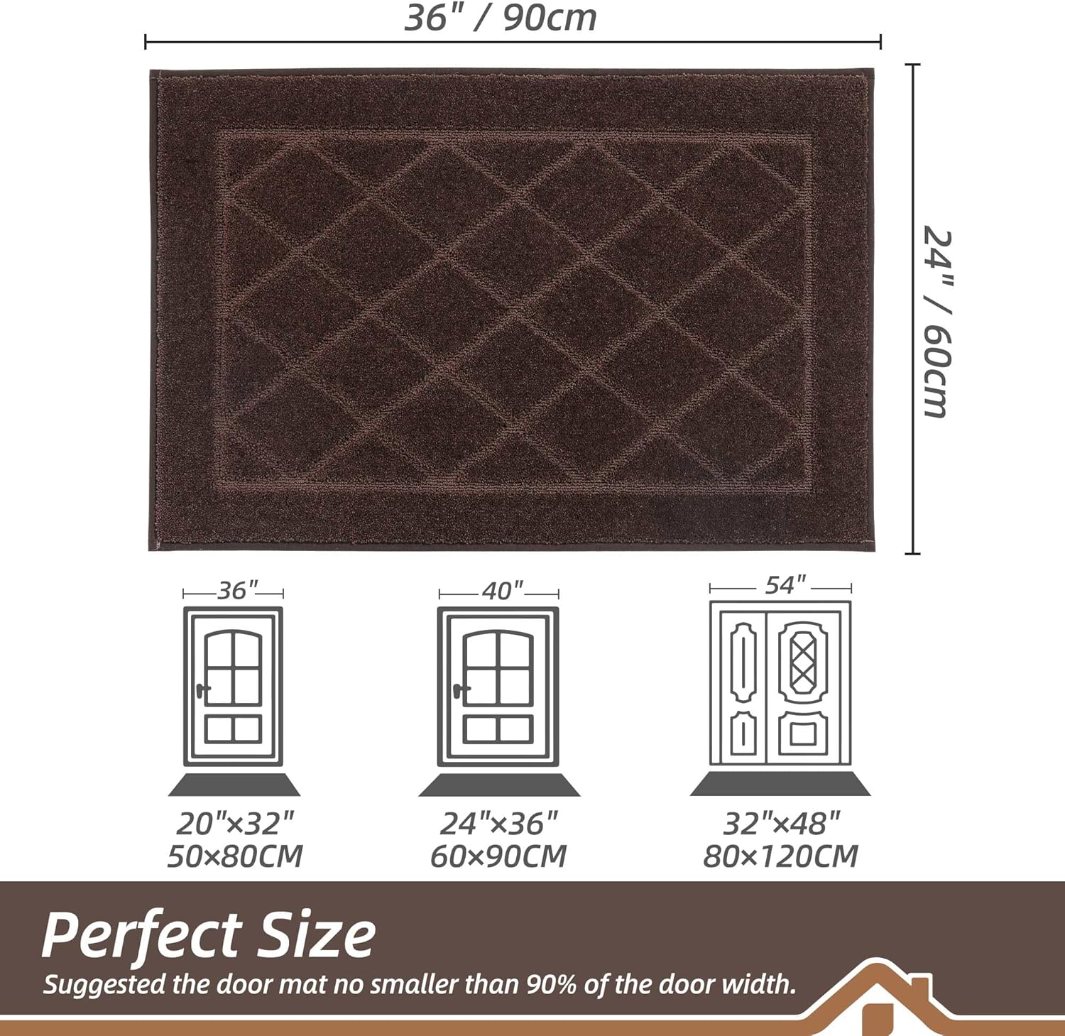 BEQHAUSE Dirt Trapper Door Mat 24" x 36", Doormat Non-Slip Entryway Rugs Washable, Dog Door Mat