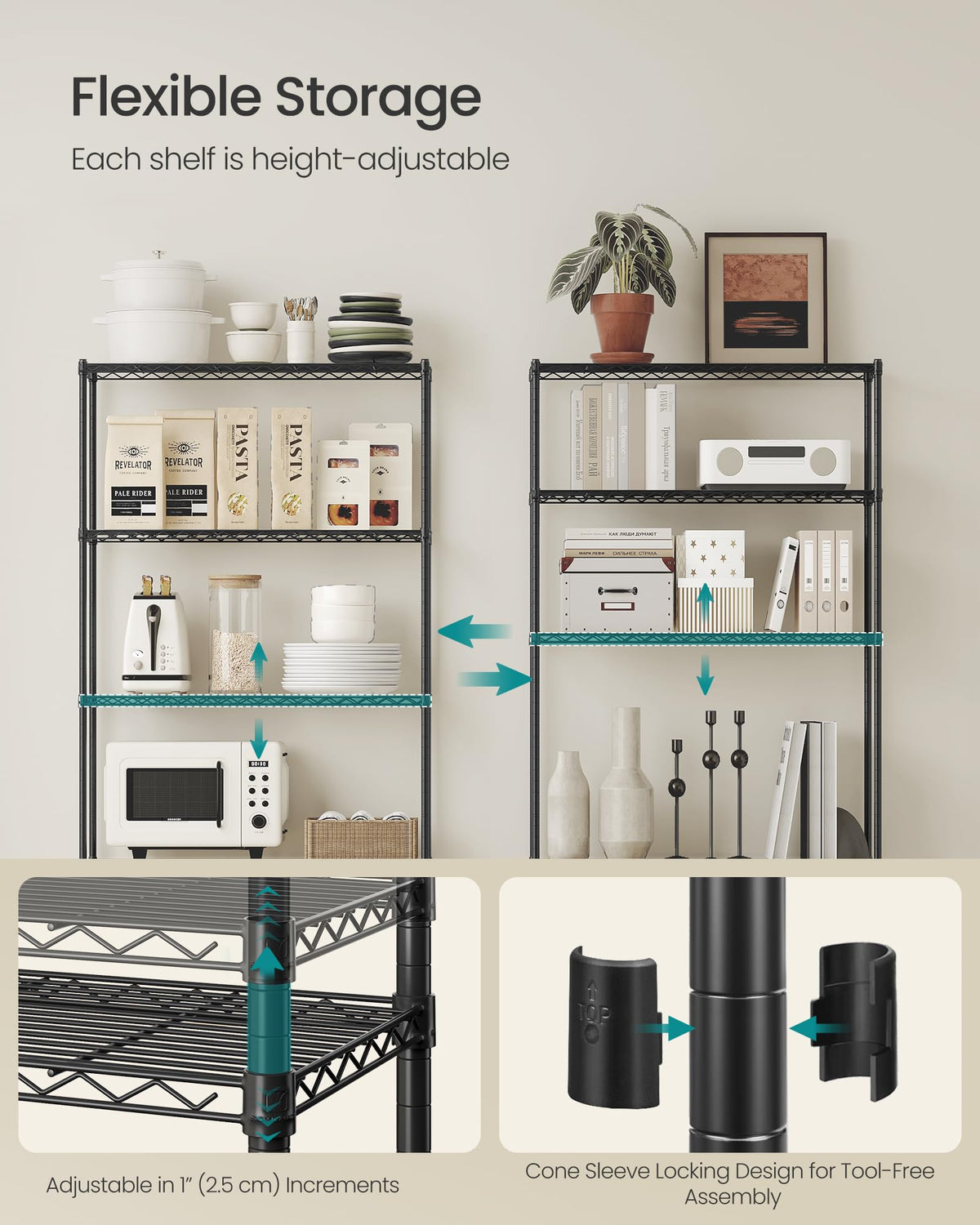 SONGMICS Storage Shelf, Metal Wire Shelving Unit, Adjustable Shelves, for Garage, Bedroom, Living