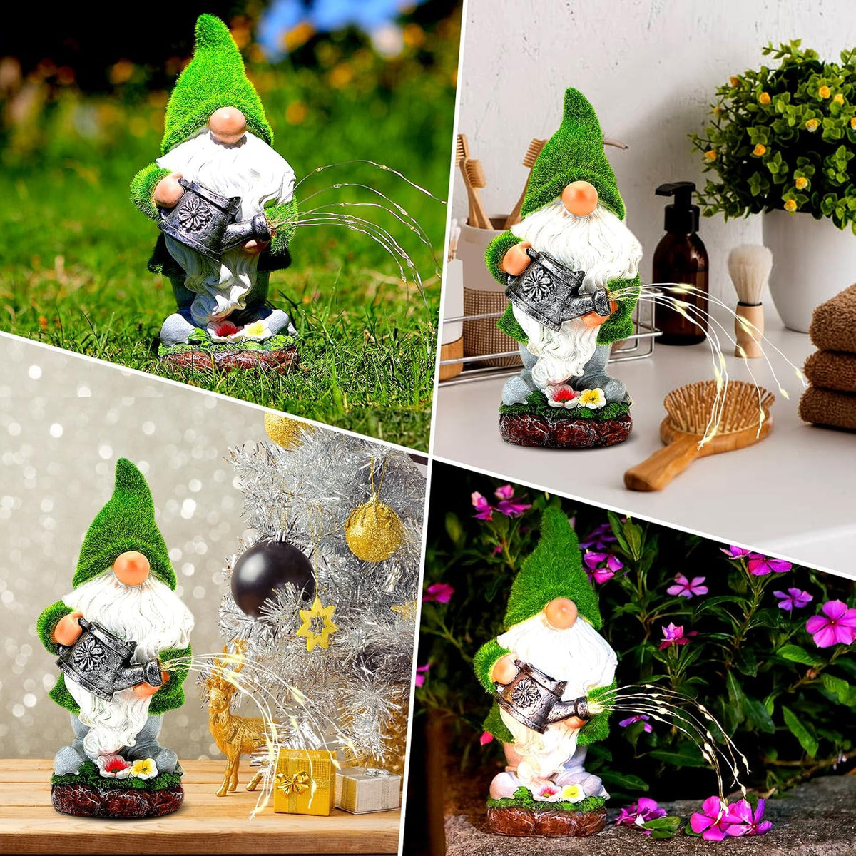 Flocked Solar Garden Gnomes Outdoor Statues-11.8‘’Outdoor Garden Decor-LED Outdoor Decor