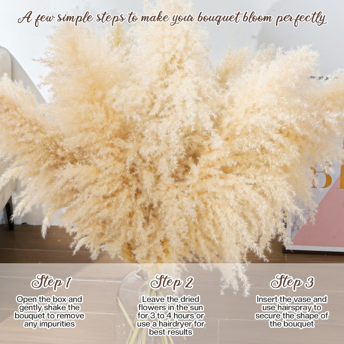 40" 33PCS Dried Pampas Grass Decor Tall,Large Natural Beige pompas Grass Tall Pampas Grass for