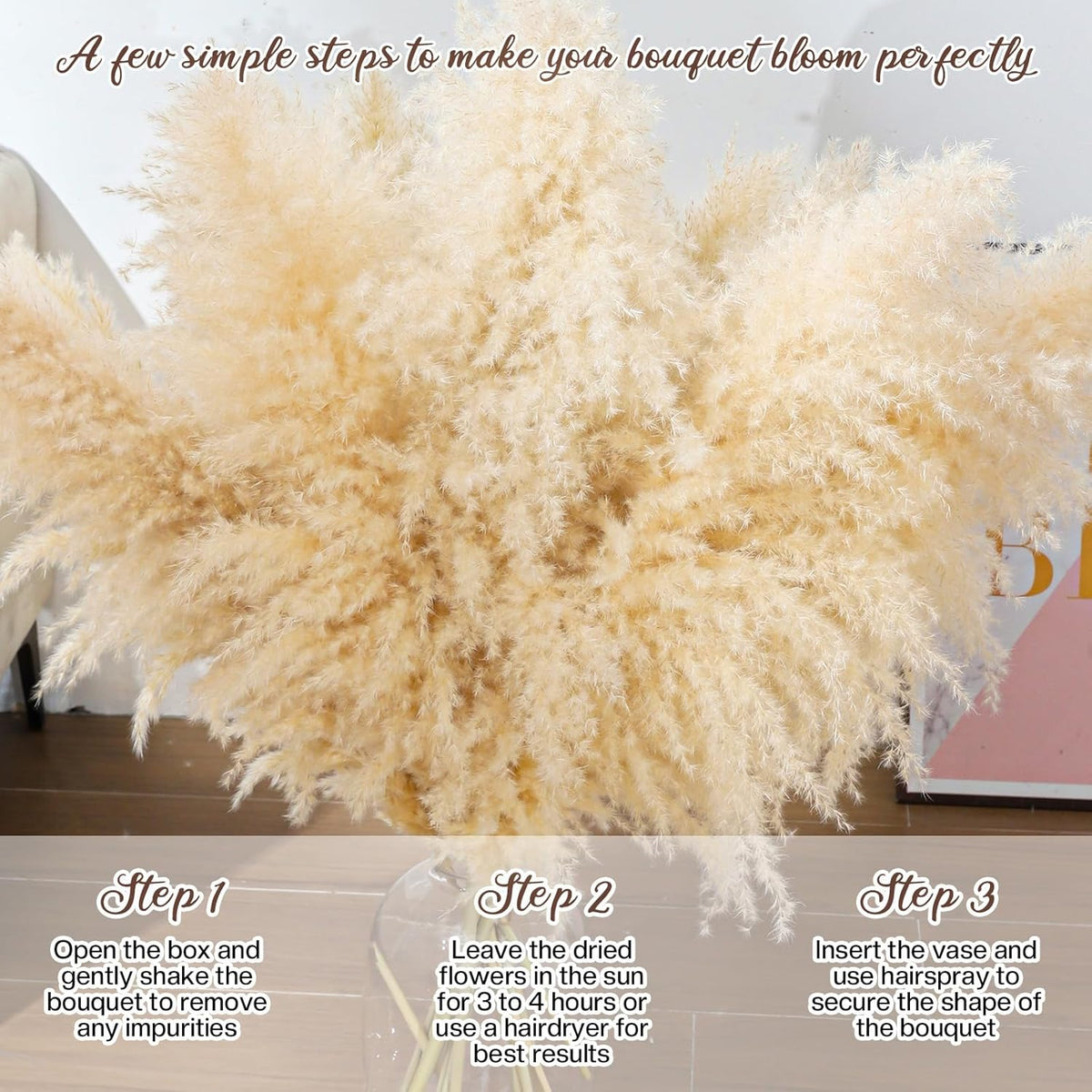 40" 33PCS Dried Pampas Grass Decor Tall,Large Natural Beige pompas Grass Tall Pampas Grass for