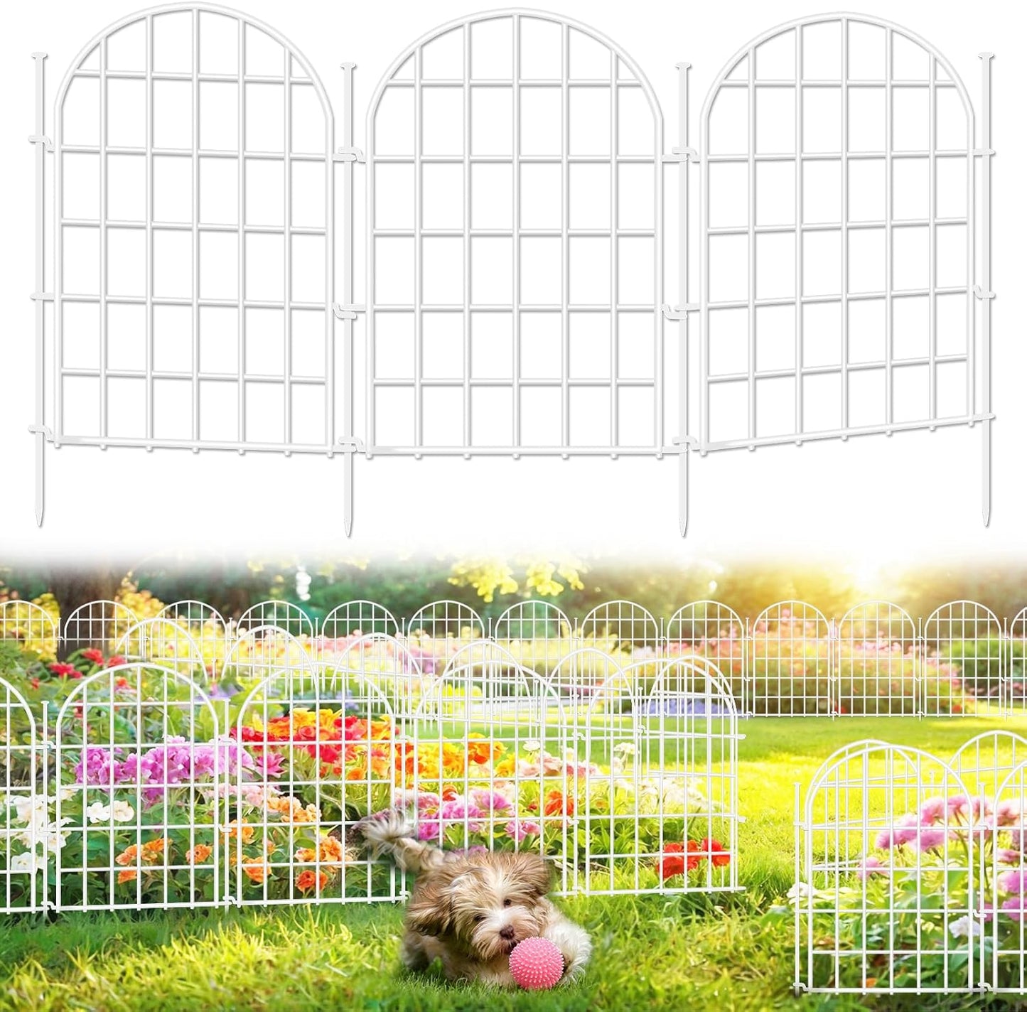 32.5ft(L) x 22in(H) Panels Garden Fence, 30 Panels Arched No Dig Fence, Decorative Animal Barrier