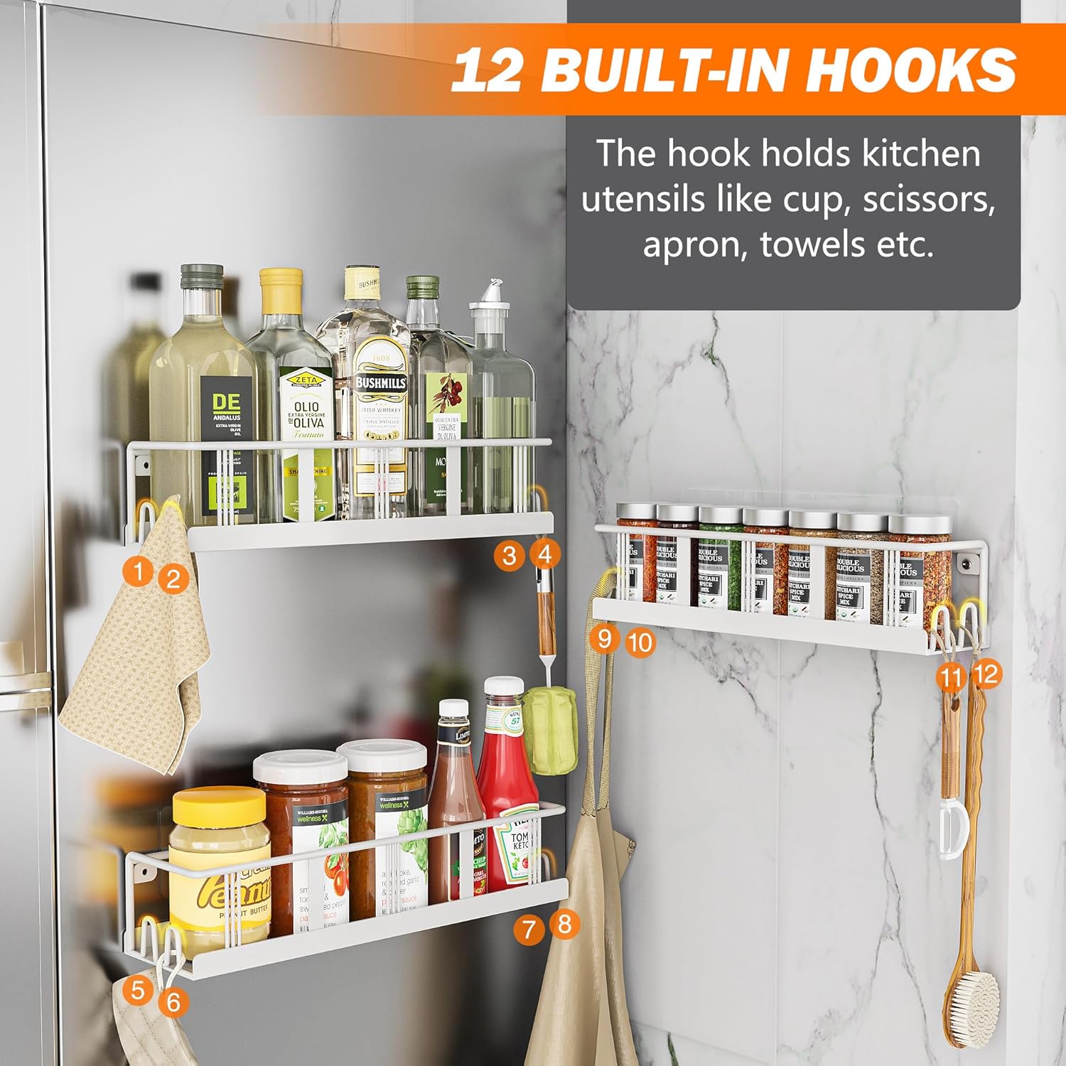 Spice Rack Wall Mounted 3 Pack, Space-Saving Spice Organizer for Spice Jars and Seasonings,Screw or