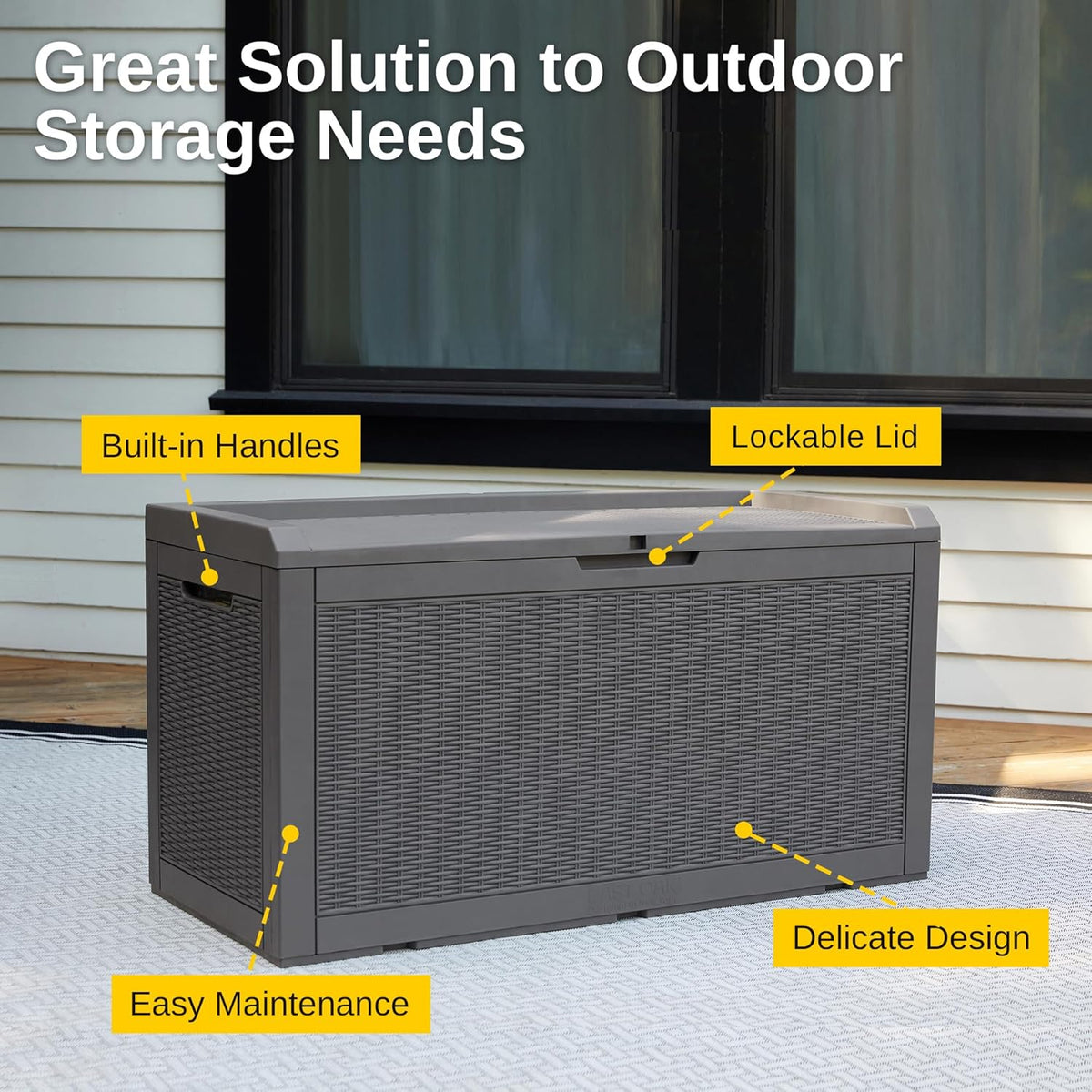 EAST OAK Outdoor Storage Box, 100 Gallon Deck Box, Waterproof Resin Storage Bench for Patio