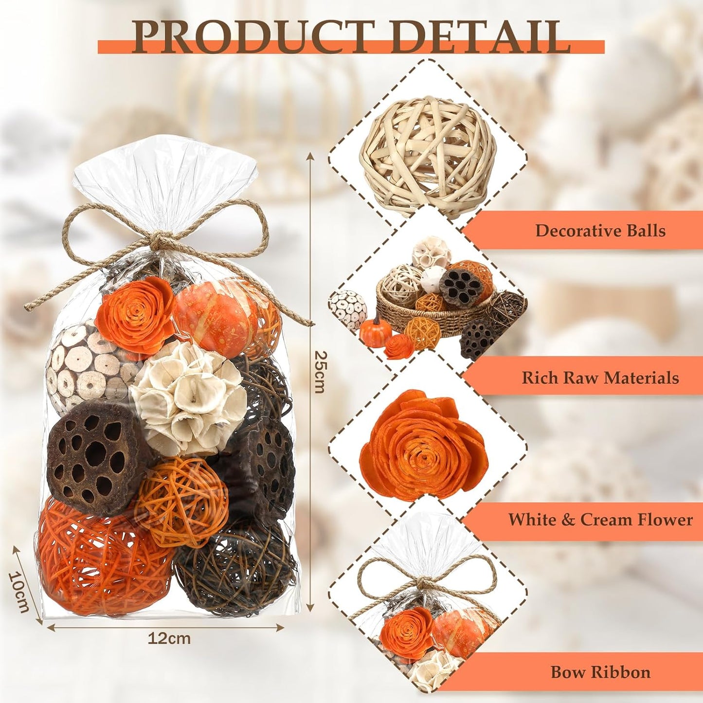Riceshoot 2 Pack Decorative Balls Potpourri Bowl Filler Decor Natural Vase Bowl Filler Assorted