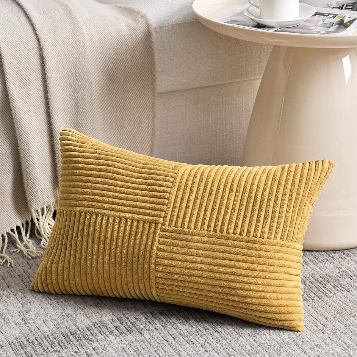 Fancy Homi 2 Packs Mustard Yellow Long Lumbar Decorative Throw Pillow Covers 12x24 Inch for Couch