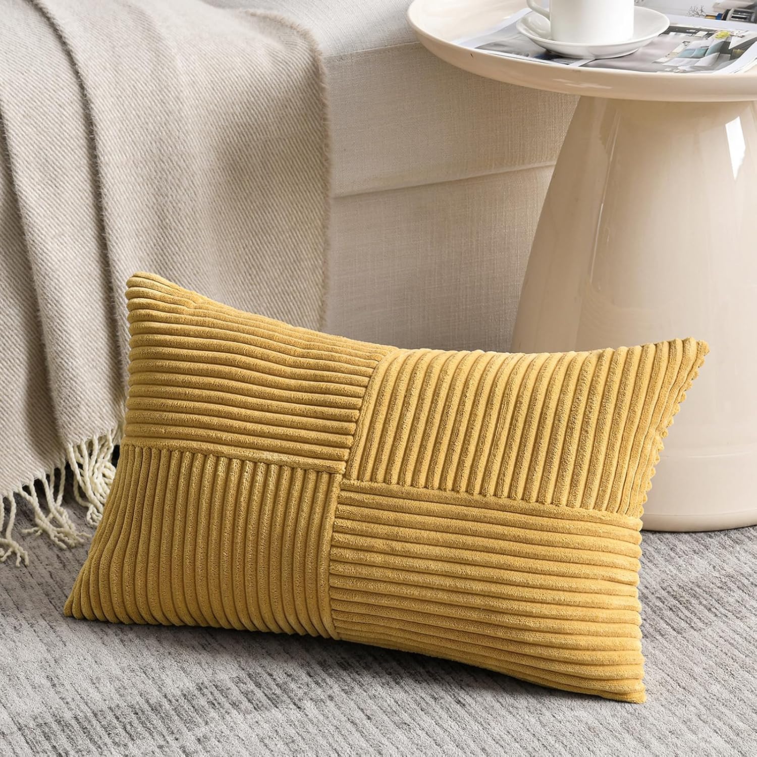 Fancy Homi 2 Packs Mustard Yellow Lumbar Decorative Throw Pillow Covers 14x24 Inch for Couch Bed