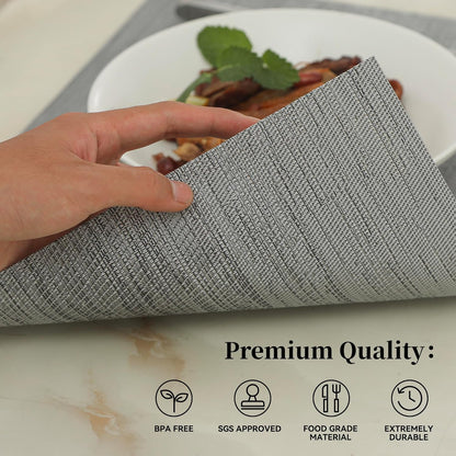 Leetaltree Grey Placemats, Heat Resistant Non-Slip Place mats for Dining Table, Washable Durable