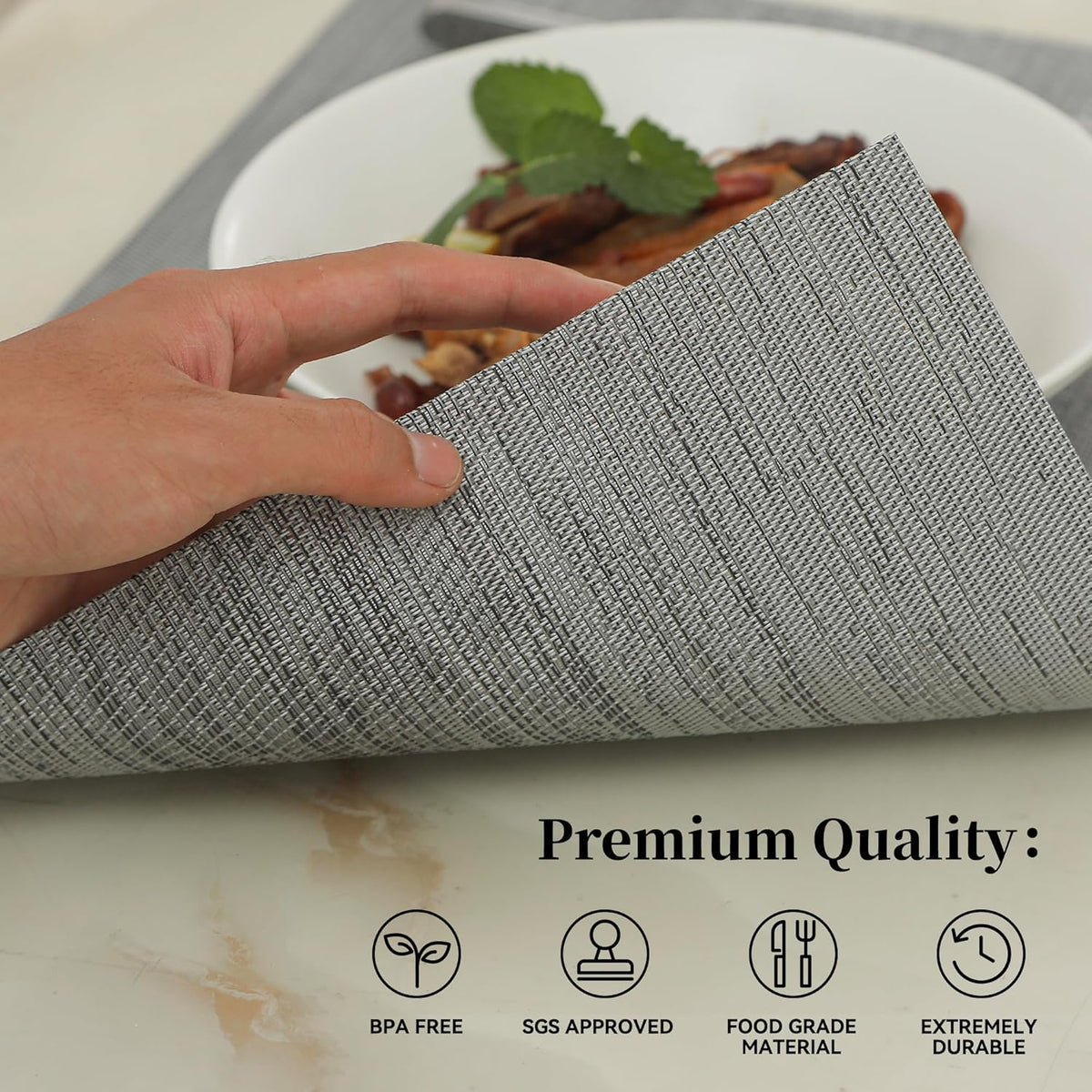Leetaltree Grey Placemats, Heat Resistant Non-Slip Place mats for Dining Table, Washable Durable