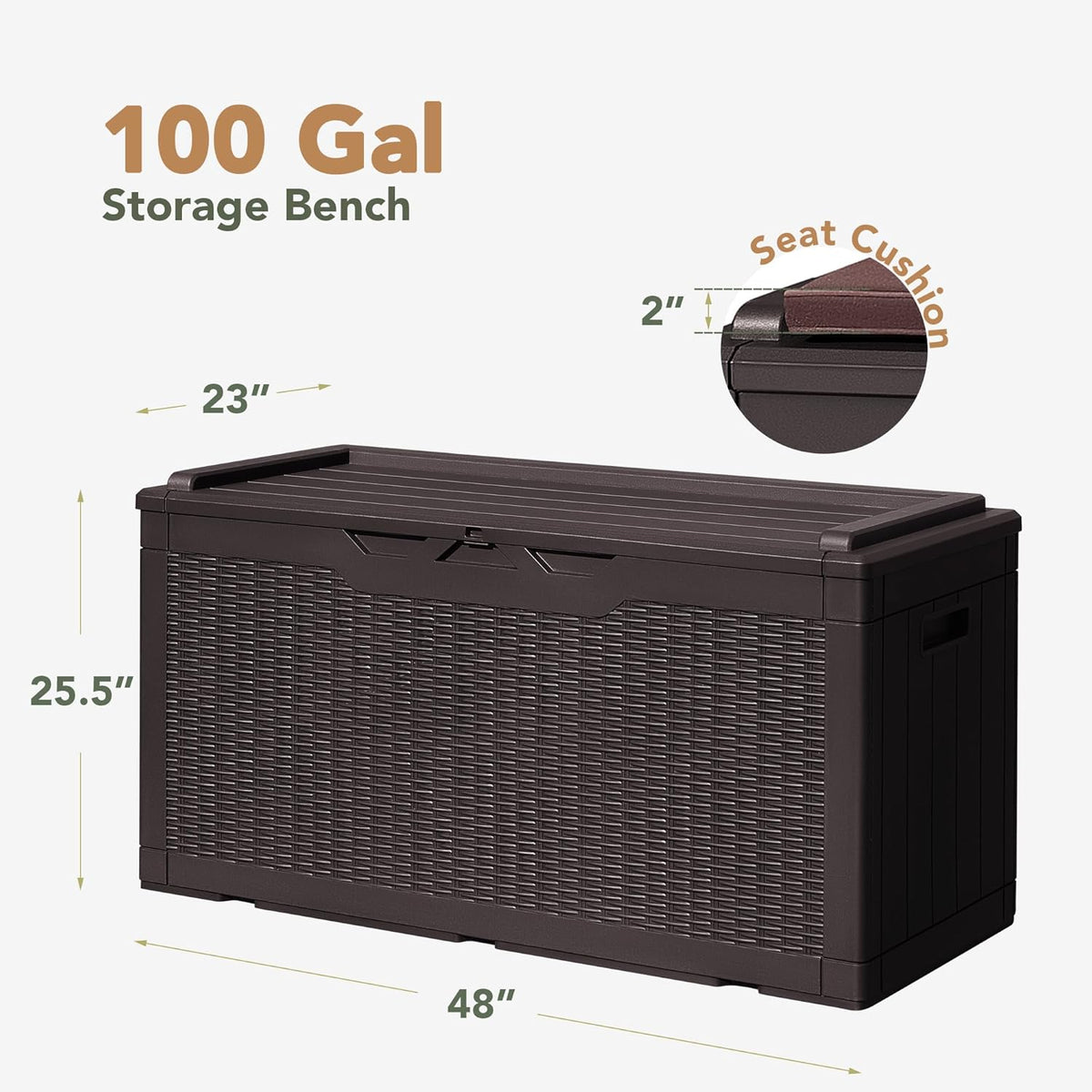 Flamaker Deck Box with Cushion 100 Gallon Waterproof Resin Storage Box with Air Rod Indoor Outdoor