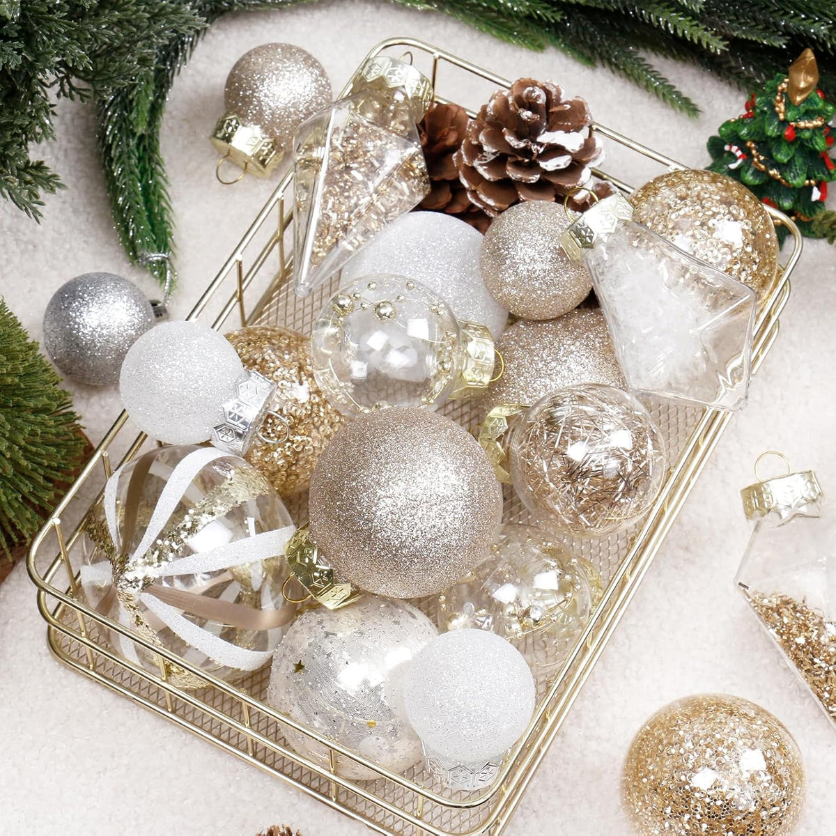 Christmas Ball Ornaments Set, 34PCS Clear Plastic Shatterproof Christmas Ornaments for Xmas Tree