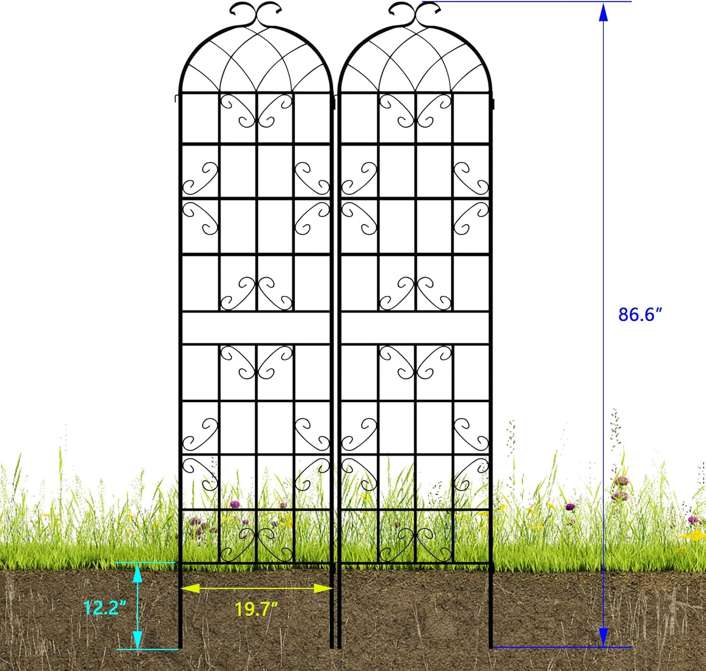 LZRS 2 Pack 87x20in Rustic Iron Arch Decoration Garden Trellis with Black Metal Coating – Perfect
