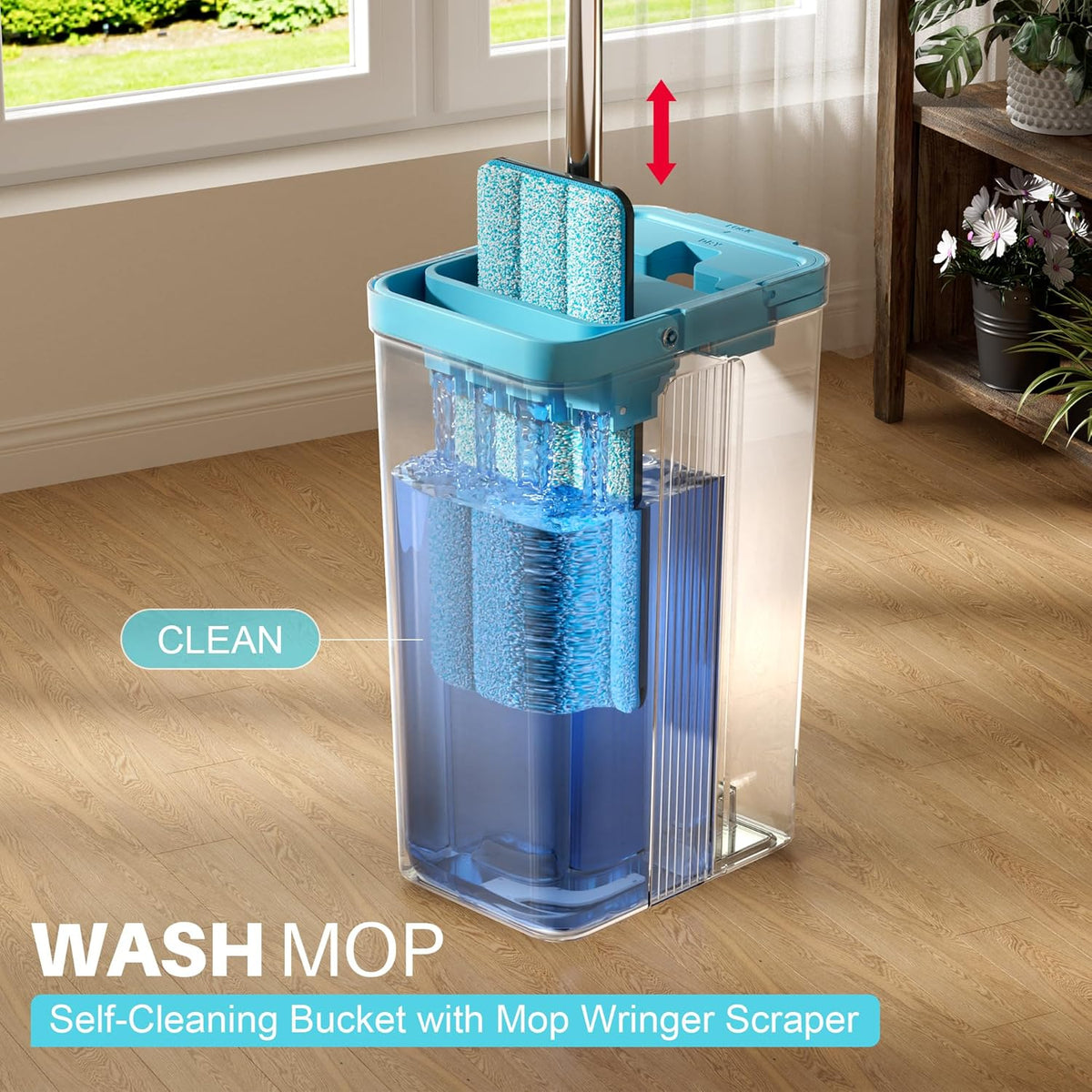 JOYMOOP Mop and Bucket Set with Wringer, Mops for Floor Cleaning, Wall Mop Cleaner with Long