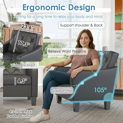 STHOUYN Living Room Chairs Black Leather Accent Chairs Set of 2, Waiting Room Arm Chairs, Reading