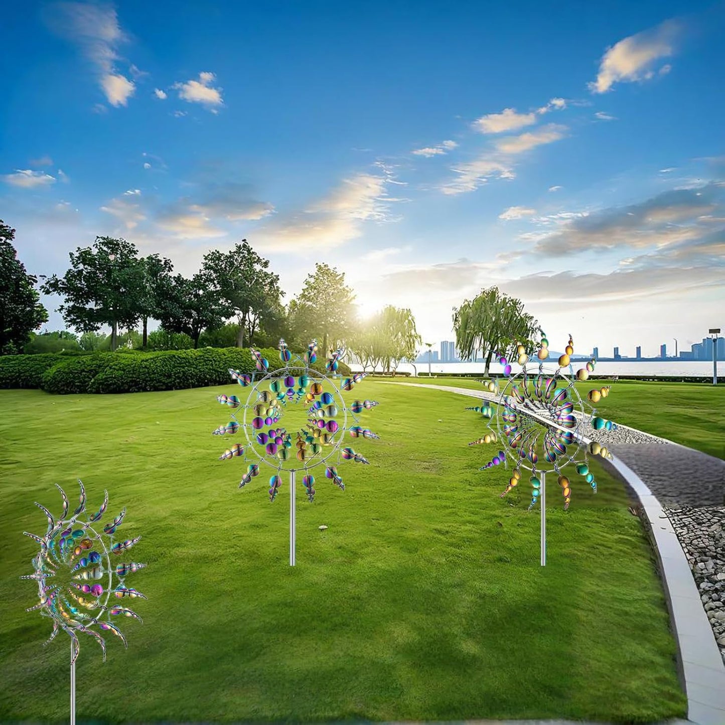 Unique and Magical Metal Windmill, 2Pcs Wind Spinners, 3D Wind Powered Kinetic Sculpture, Stainless